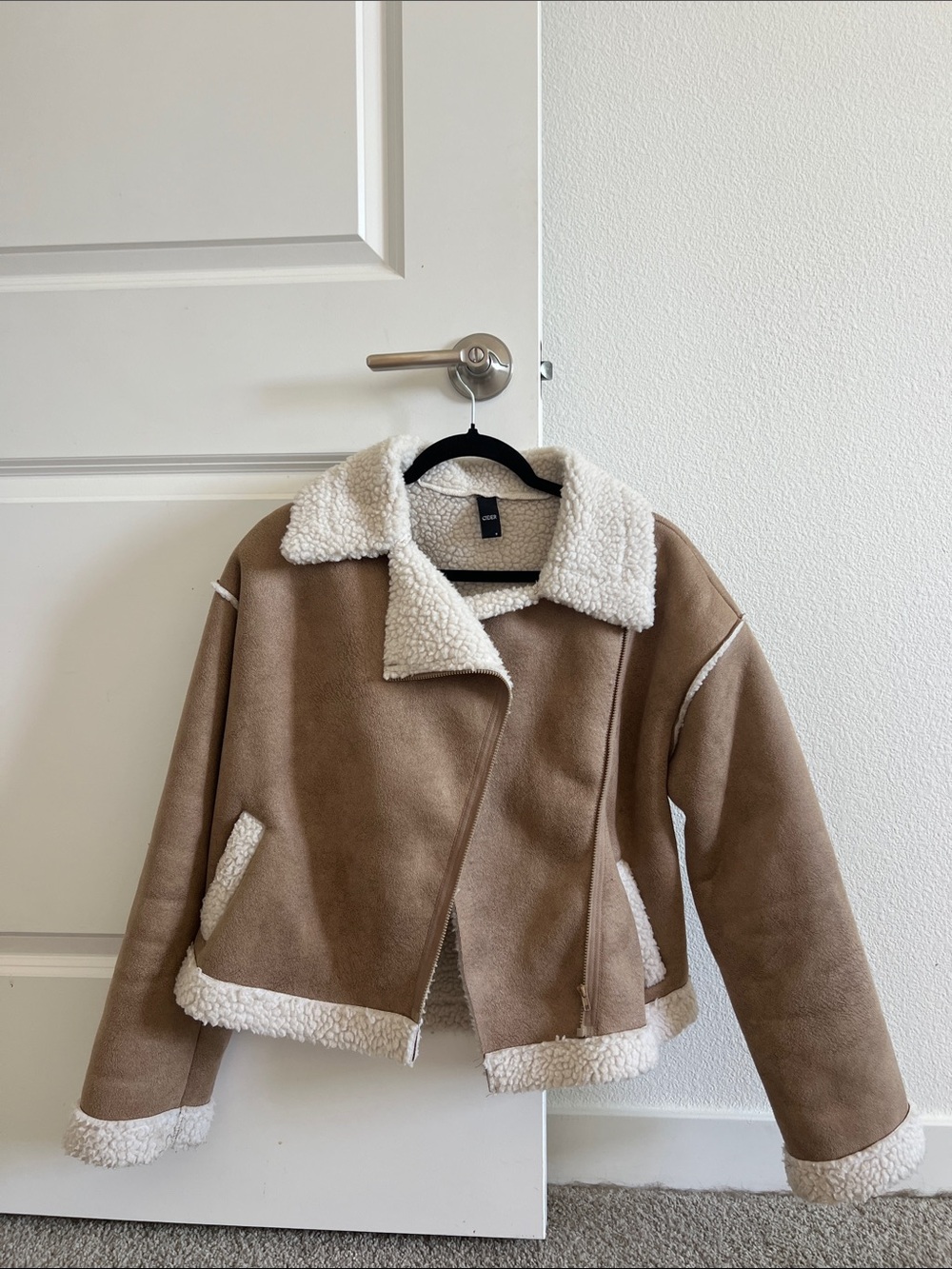 Cider Kids Tan Aviator Pea Coat with Cream Shearling